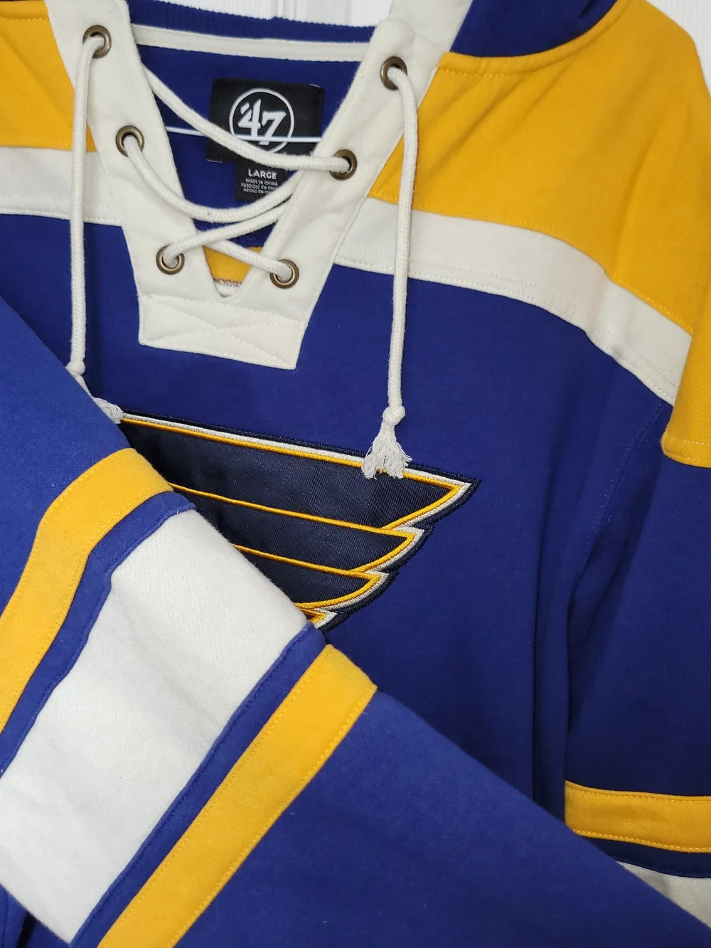 47 Brand St. Louis Blues Hooded Hockey Sweater - Royal Blue & Yellow Size L